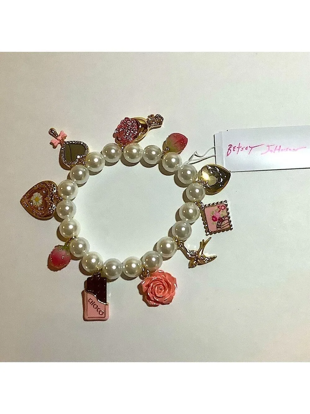 Betsey Johnson Sweetheart Charm Stretch Bracelet New